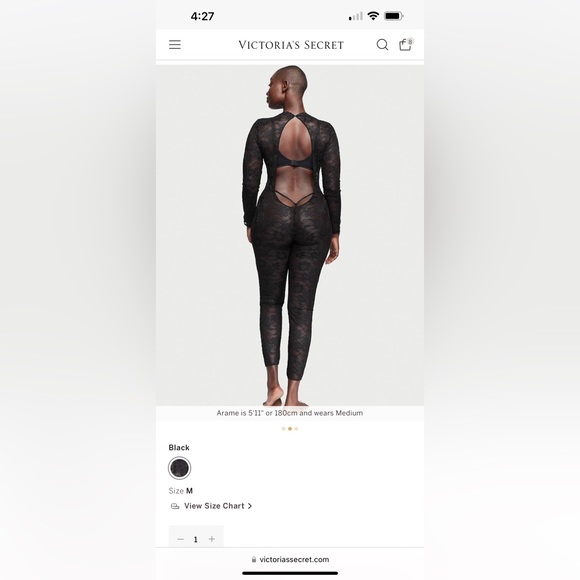 Victoria’s Secret stretch lace long sleeve open back jumpsuit bodysuit catsuit - Picture 1 of 14